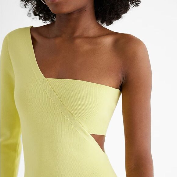Express | NWT One Shoulder Long Sleeve Cutout Midi Sweater Dress Size Small - Picture 7 of 8